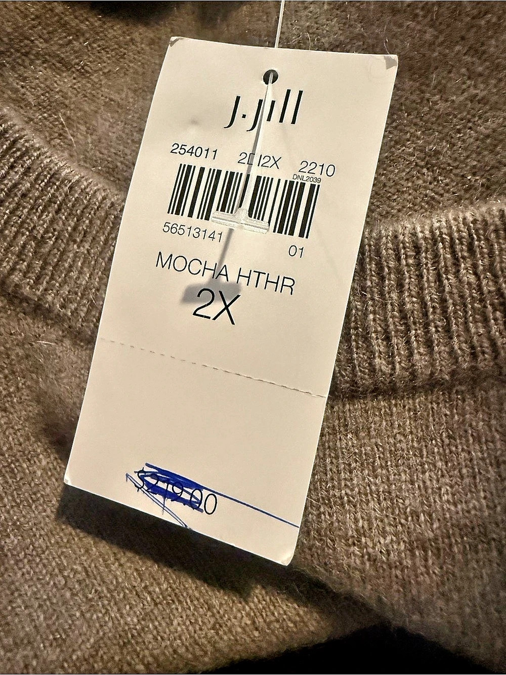 NWT J.Jill 100% Cashmere Crew Neck Sweater Women's Size 2X Mocha Heather Pockets - Picture 8 of 15
